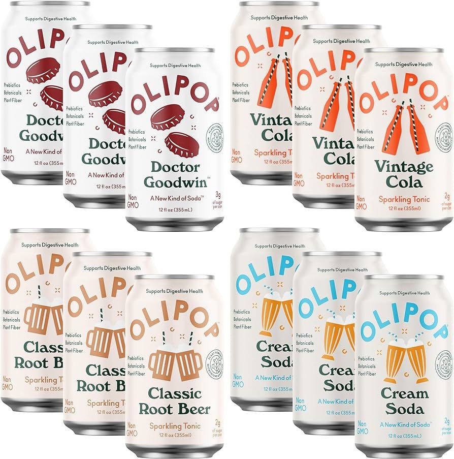 OLIPOP - 4-Flavor Sparkling Tonic Retro Greatest Hits Variety Pack, Prebiotic Soda Sampler, Rich in  | Amazon (US)