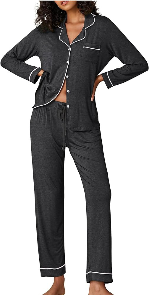 Ekouaer Pajamas Women's Long Sleeve Sleepwear Soft Button Down Loungewear Pjs Lounge Set Nightwea... | Amazon (US)