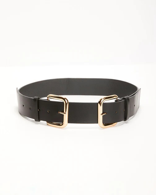 Shashi - Double Buckle Faux Leather Belt - Black | VICI