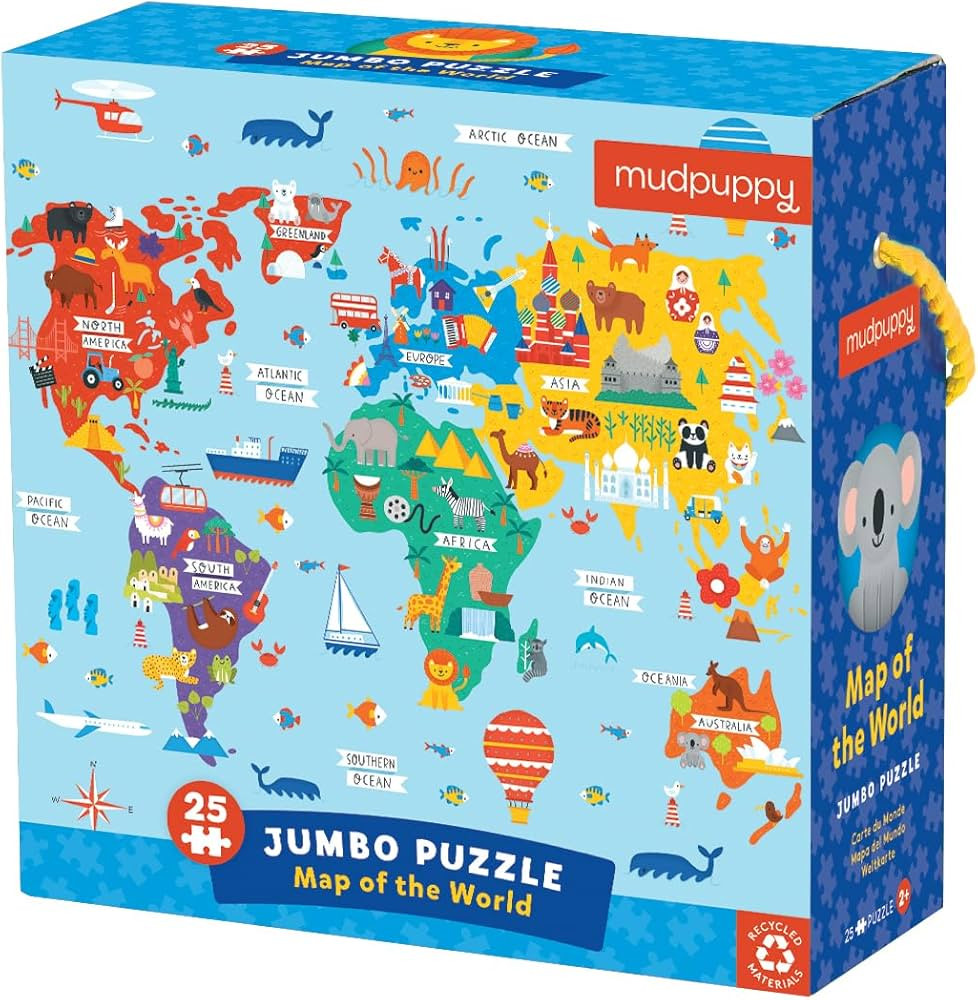 Mudpuppy Map of The World - Jumbo 25 Piece Jigsaw Floor Puzzle Featuring Continents, Landmarks, a... | Amazon (US)