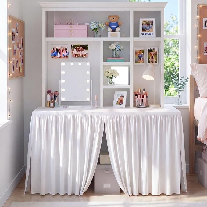 1 Pcs Ruffled Split Dorm Desk Skirt 42" L x 24" W x 30" H, White | Amazon (US)