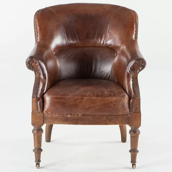 Charles Solid Wood Genuine Leather Club Chair | Wayfair North America