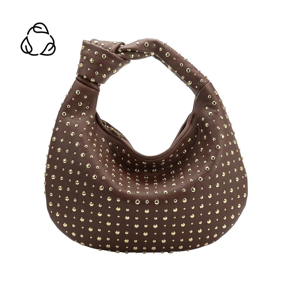 Chocolate Brigitte Recycled Vegan Leather Studded Hobo Bag | Melie Bianco | Melie Bianco