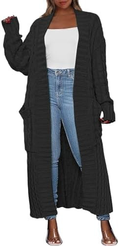 ANRABESS Womens Long Cardigan Sweater 2025 Oversized Coat Long Sleeve Open Front Knit Maxi Outwea... | Amazon (US)