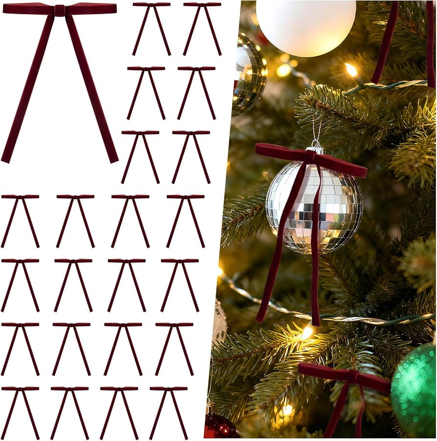 30 Pcs Burgundy Velvet Bows for Christmas Tree, 5 x 7 Inch Vintage Christmas Bows Ornaments for W... | Amazon (US)