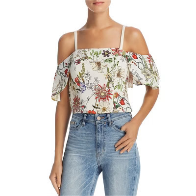 Parker Womens Floral Print Cold Shoulder Blouse, sangria, Medium | Target