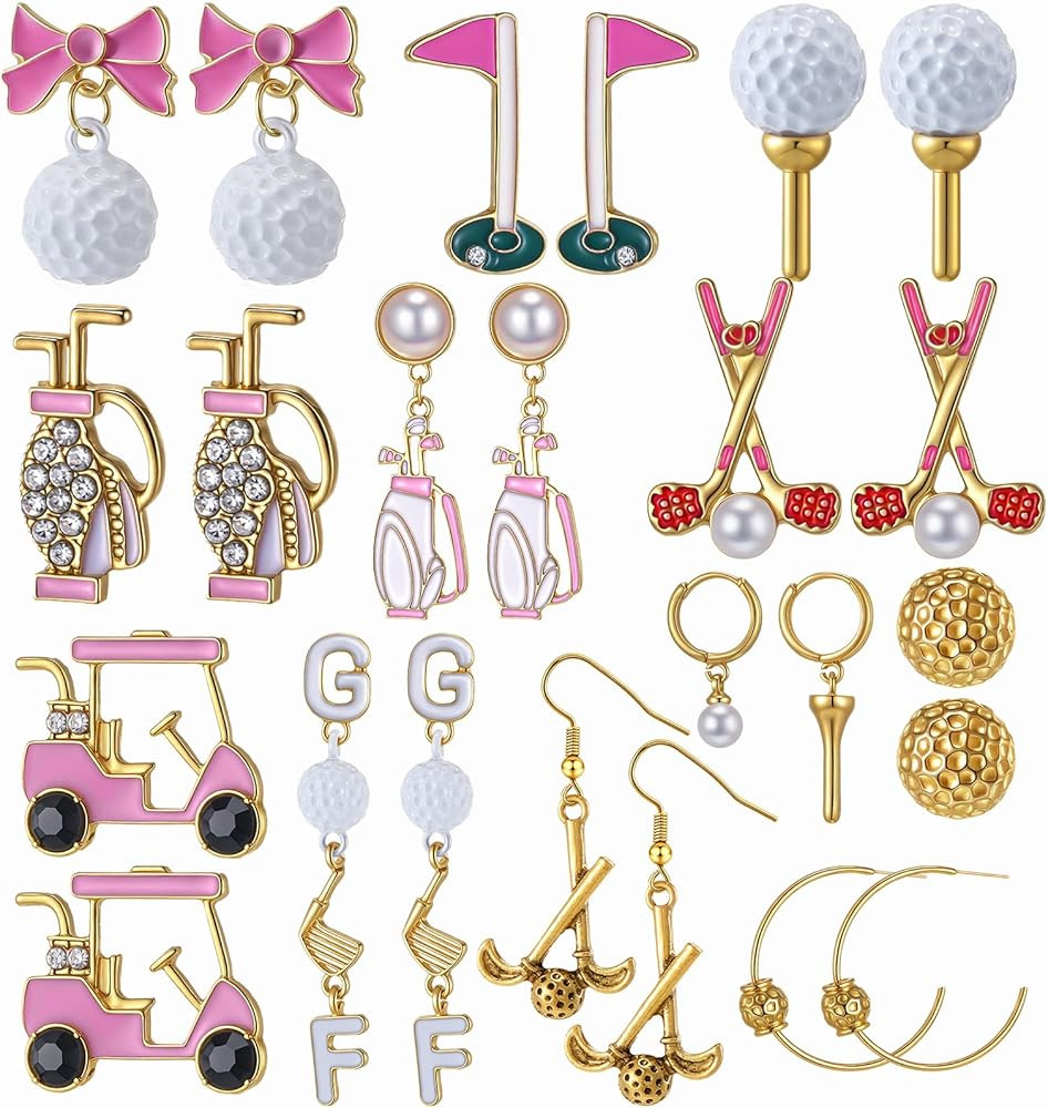 Quelay 12 Pairs Golf Earrings for Women Golf Accessories Jewelry Studs Birthday Gifts for Golfer ... | Amazon (US)