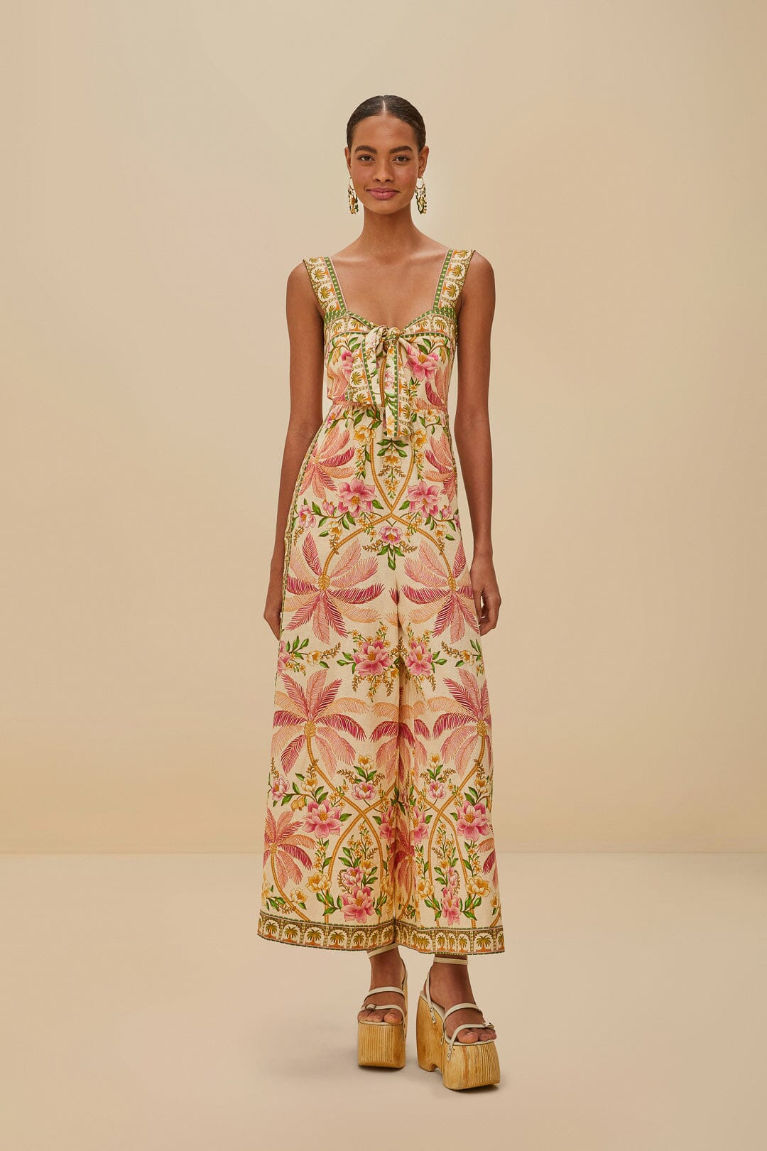 Off-White Palm Dream LENZING™ ECOVERO™ Euroflax™ Jumpsuit | FarmRio (US)