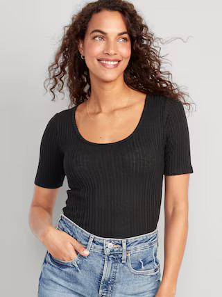 Fitted Elbow-Sleeve Rib-Knit T-Shirt for Women | Old Navy (US)