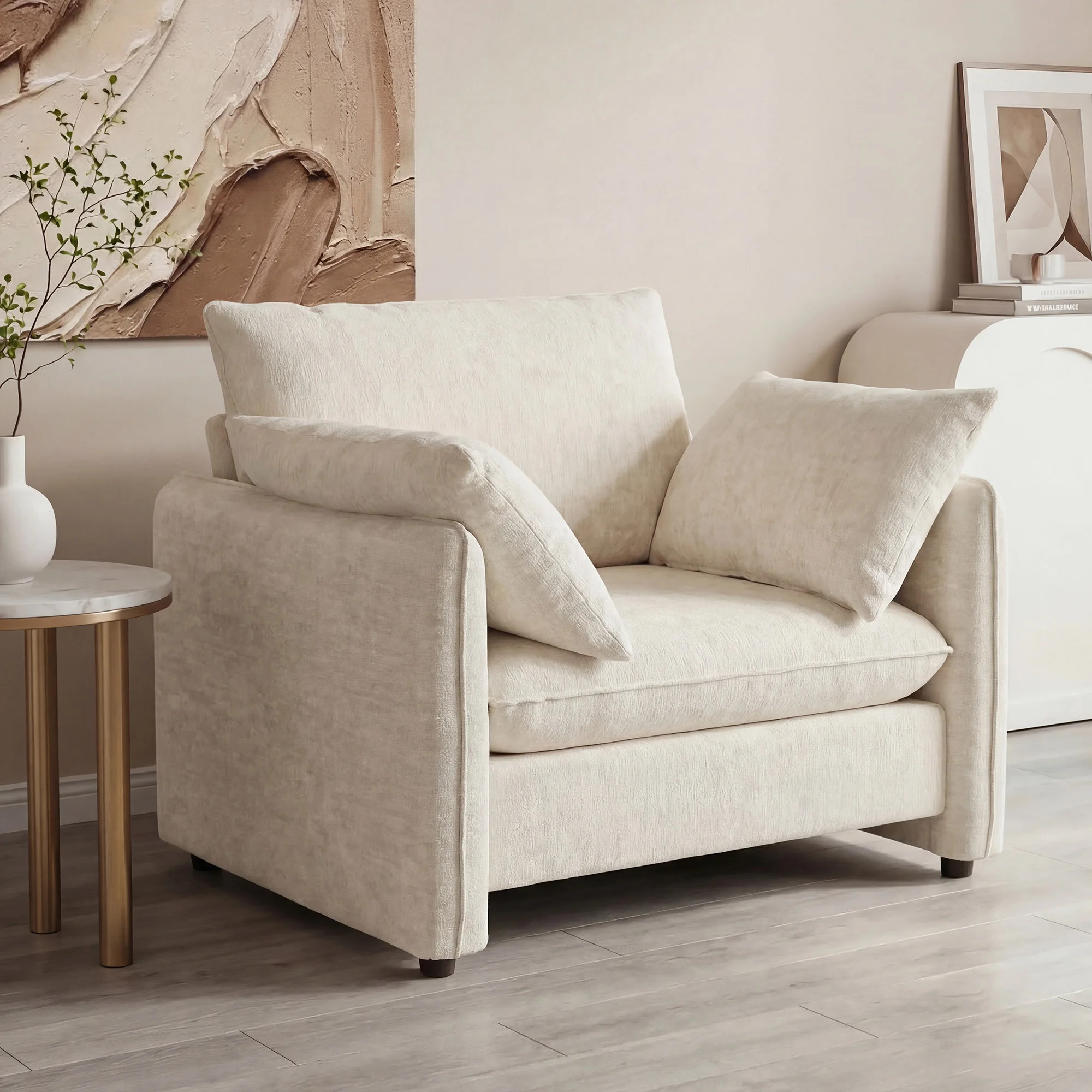 42.1" Oversized Accent Chair, Modern Upholstered Reading Armchair With 33.6" Wide Seat, Ergonomic 120° Backrest, 2 Pillows For Living Room, Chenille | Wayfair North America