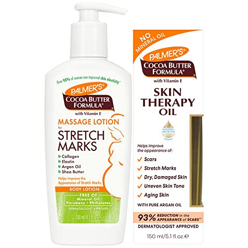 Palmer's Stretch Mark Care Body Lotion + Body Oil Bundle, Cocoa Butter Formula with Vitamin E Skin Care for Pregnant Women, Includes 1 Massage Oil (5.1 fl oz) and 1 Massage Lotion (8.5 fl oz) | Amazon (US)