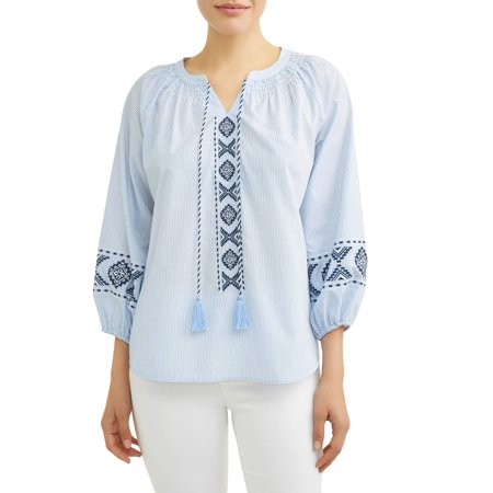 Women's Embroidered Smock Neck Top | Walmart (US)