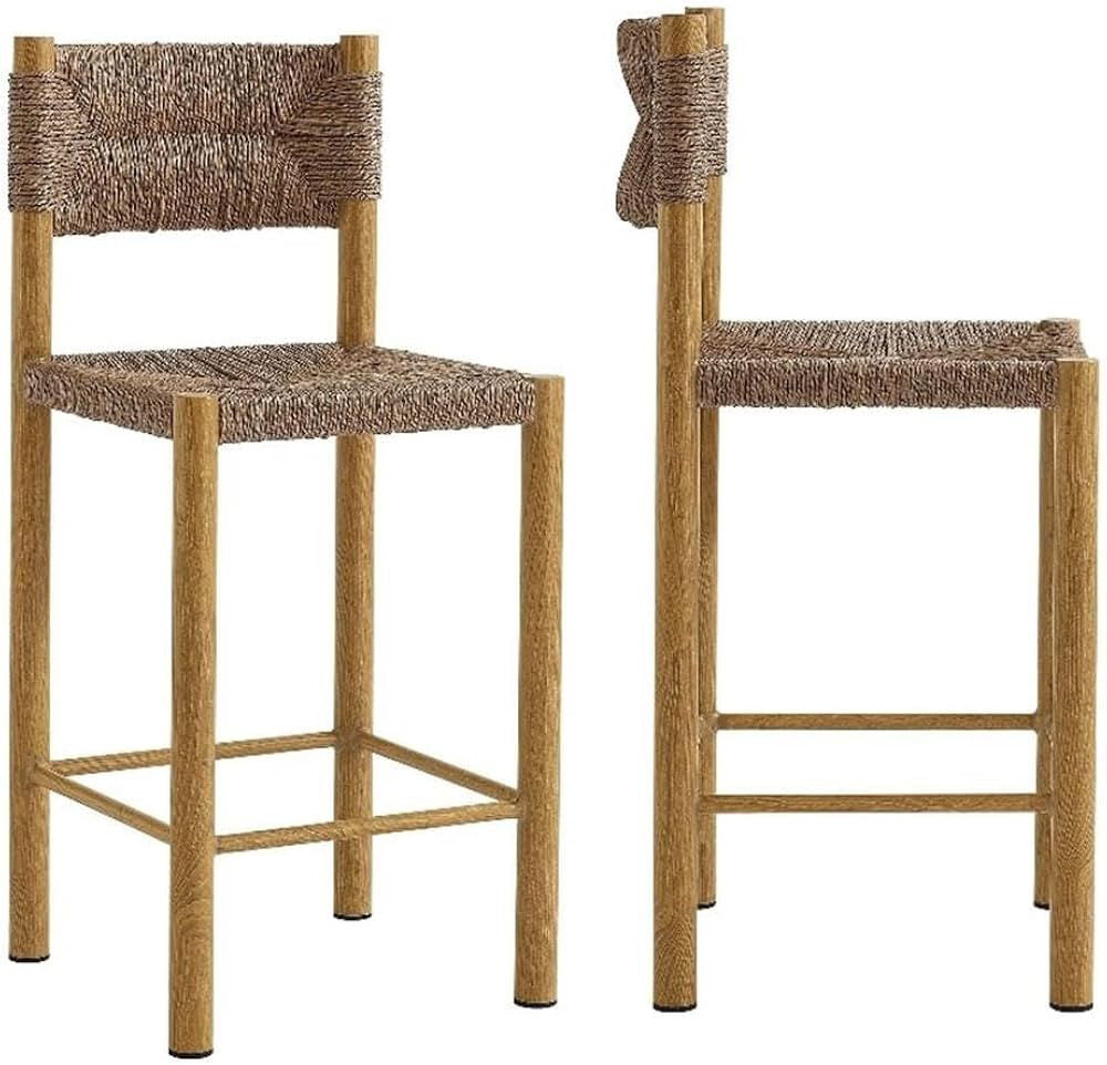 Modway Parkland Outdoor Wicker Counter Stools Set of 2 in Natural — Counter Height Rattan Patio... | Amazon (US)