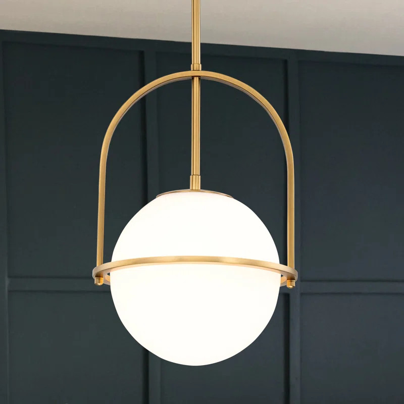 Wade Logan® Bunel 1-Light Antique Brass Sphere Pendant Light With Opal Glass Shade & Reviews | W... | Wayfair North America