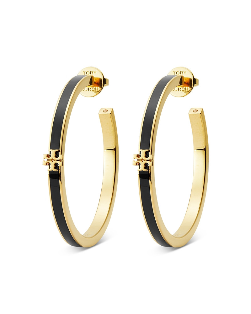 Tory Burch Kira Logo Color Inlay Hoop Earrings in 18K Gold Plated | Bloomingdale's (US)