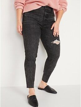 High-Waisted Rockstar Super Skinny Ripped Gray Ankle Jeans for Women | Old Navy (US)