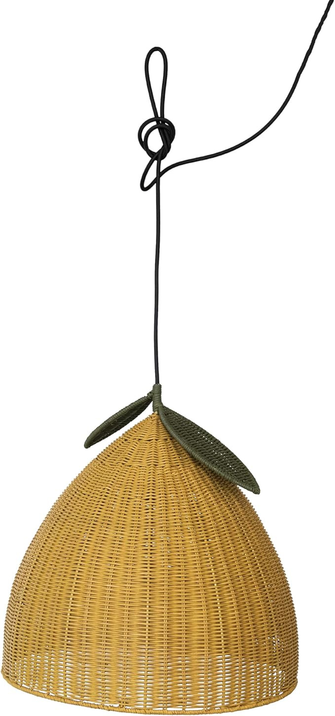 Creative Co-Op Hand-Woven Rattan Lemon Shaped Pendant Lamp, Yellow and Green(Hardwire Only) | Amazon (US)