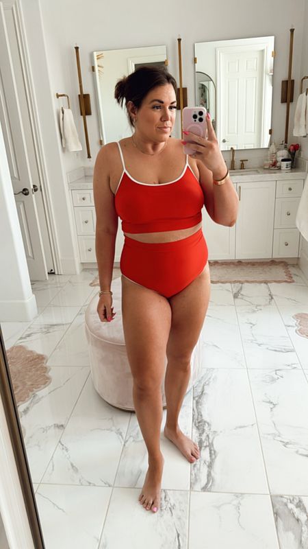 curvy red two piece with red piping for summer! perfect for the 4th of July ❤️ runs big, size down!

#LTKSwim #LTKFindsUnder100 #LTKMidsize