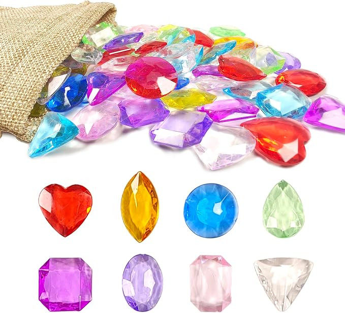 YUQILIN 120PCS Gemstones for Kids Toy Pirate Treasure Jewels Fake Acrylic Gems, Diving Pool Color... | Amazon (US)
