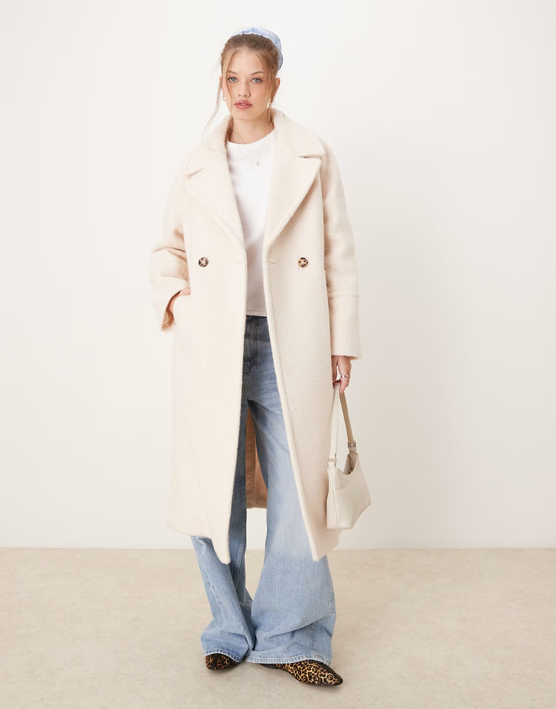 River Island slouchy wool overcoat in cream | ASOS (Global)