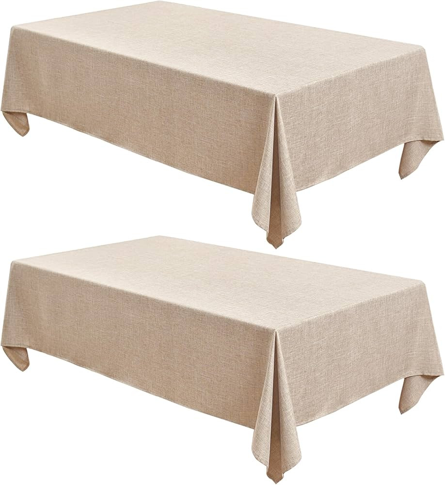 Fitable Faux Linen Beige Table Clothes Rectangle 60 x 120 Inch - 2 Pack Neutral Tablecloths for 8... | Amazon (US)