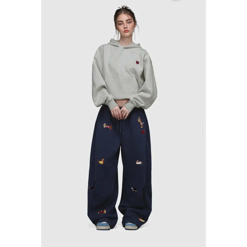 AELFRIC EDEN Embroidery Dog Baggy Barrel Sweatpants in Navy Blue at Nordstrom, Size Medium | Nordstrom