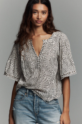 By Anthropologie Pintuck Short-Sleeve Swing Top | Anthropologie (US)