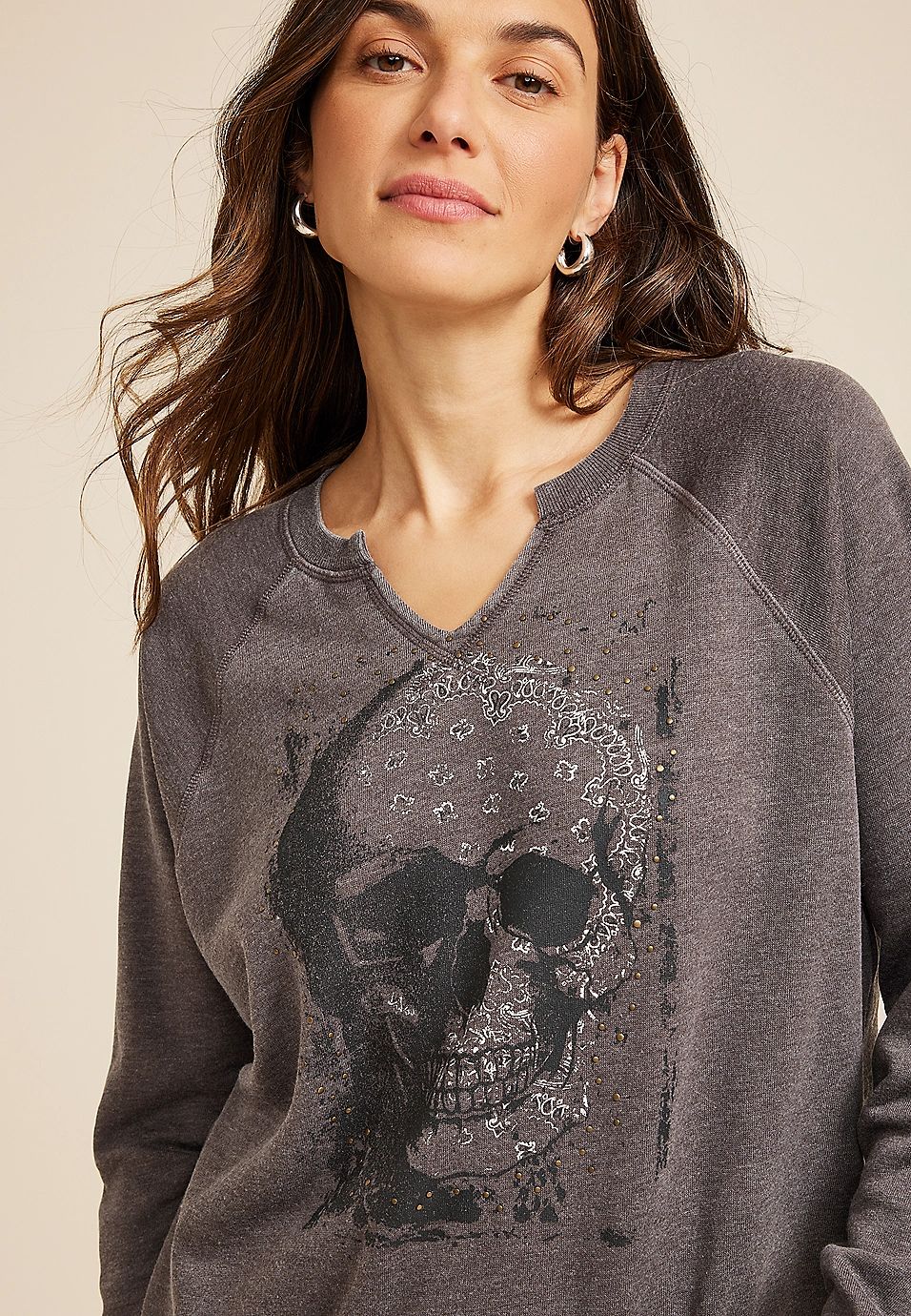 Skull Studded Sweatshirt | Maurices