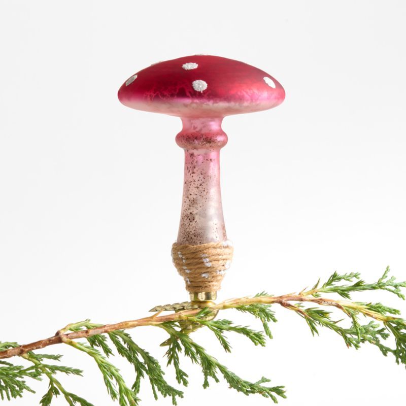 Glass Mushroom Christmas Ornament | Crate & Barrel | Crate & Barrel