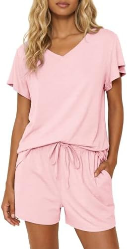 Ekouaer Pajamas Set Women Casual Ruffle Sleeves Soft Comfy Loungewear Set with Pockets | Amazon (US)