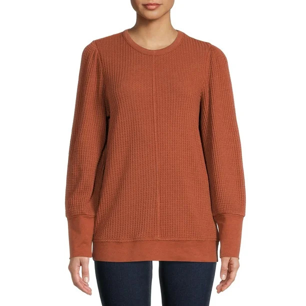 Time and Tru Women's Waffle Pullover Top - Walmart.com | Walmart (US)