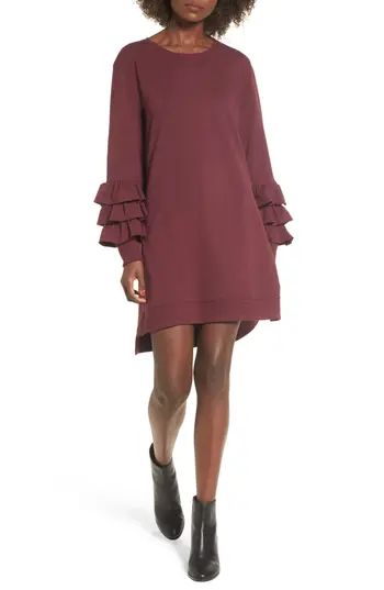 Women's Bp. Tier Sleeve Sweatshirt Dress, Size XX-Small - Burgundy | Nordstrom
