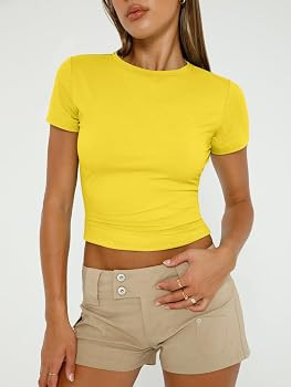 Trendy Queen Womens Short Sleeve T Shirts - Buttery Soft Summer Crop Tops Slim Fit Y2k Basic Tees... | Amazon (US)