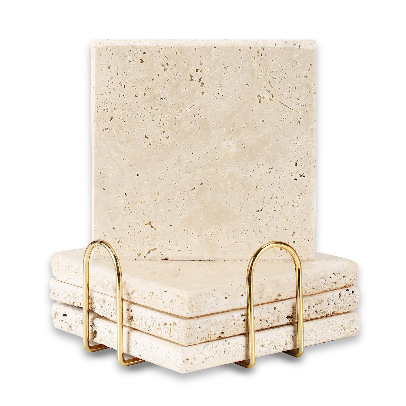 Amazon.com | 4pcs 4" Travertine Marble Coasters for Drinks Natural Coasters Set,Square of Stone D... | Amazon (US)