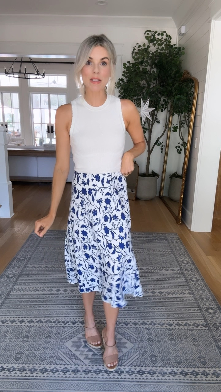 My top is on clearance for $9! It’s such a great basic to pair with any nice skirt or nice dress pants. Definitely worth getting. It comes in a couple colors. But I love the white cause I can go with anything. It’s also ribbed so it’s really flattering, even though it’s fitted.