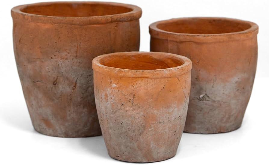 Urban Trends Ceramic Short Wide Round Flower Pot Set of Three Washed Finish Vermilion..7.75"x7.75... | Amazon (US)