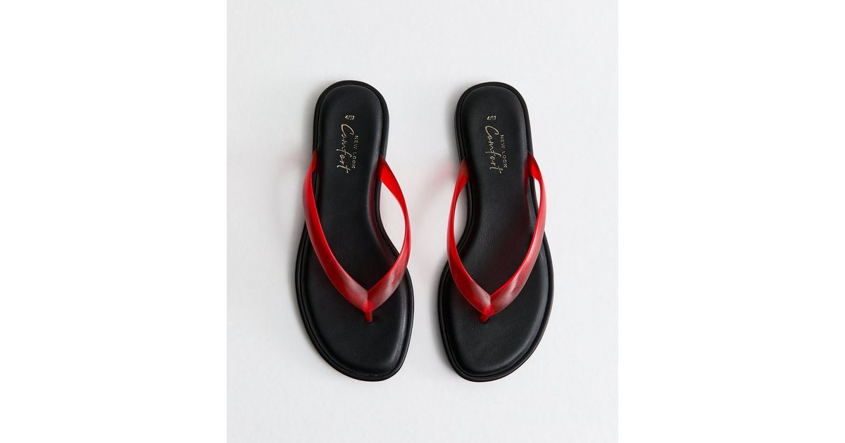 Women's Bright Red Jelly Thong Sandals Vegan New Look | New Look (UK)
