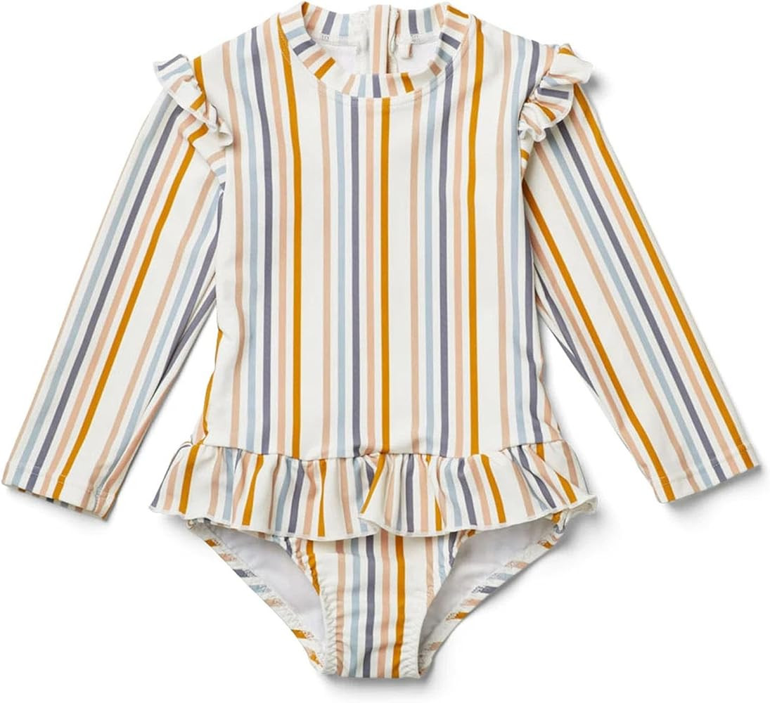 Girls Long Sleeve Swimsuits One Piece Rash Guard Bathing Suit with Ruffle Butt | Amazon (US)