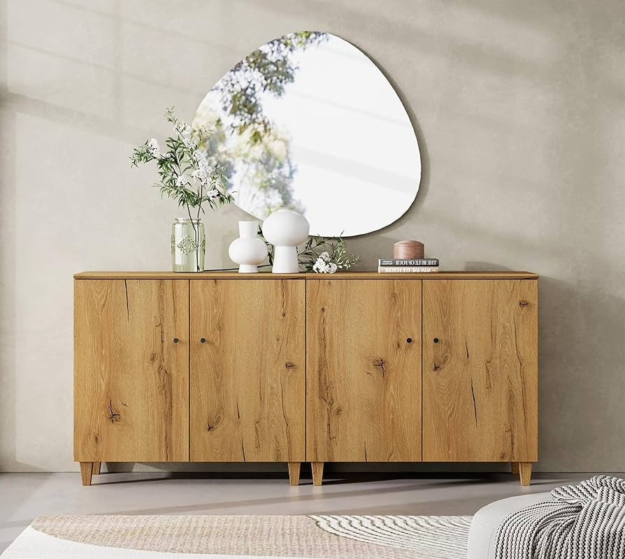 WAMPAT Wide Dresser Chest with Doors for Bedroom, 2-in-1 Rustic Oak Brown Wood Closet Storage Org... | Amazon (US)