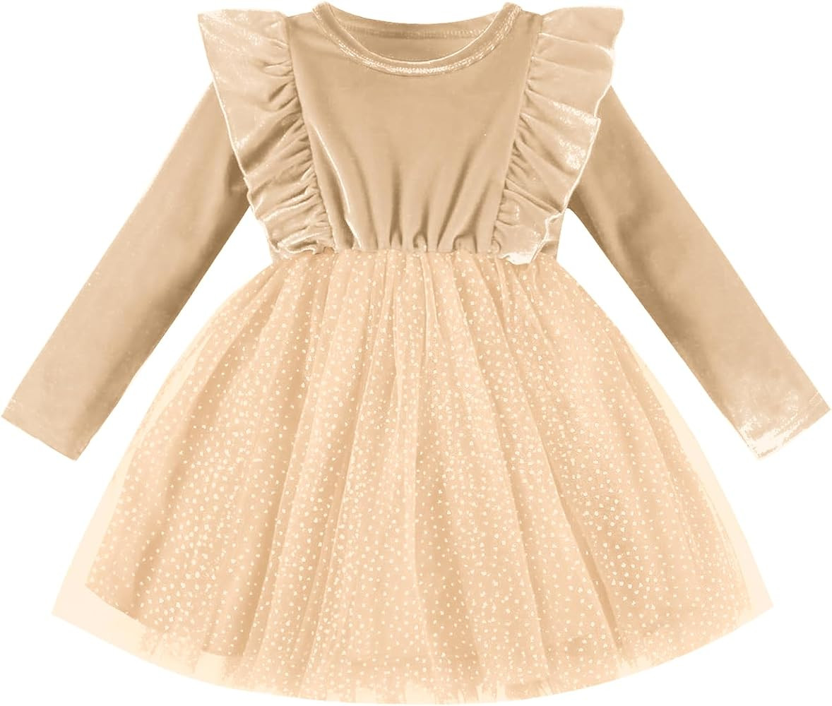 DREAM BUS Toddler Girl Christmas Dress Baby Girl Long Sleeve Ruffled Velvet Top Tulle Dress Speci... | Amazon (US)