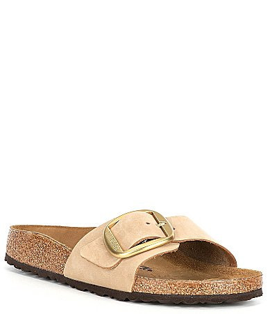 Birkenstock Madrid Big Buckle Detail Nubuck Slide Sandals - 10 | Dillard's