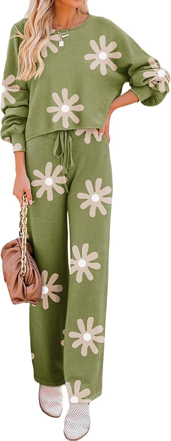 Ekouaer Knit Lounge Sets for Women 2 Piece Cozy Long Sleeve Pullover Sweater Top and Wide Leg Pan... | Amazon (US)