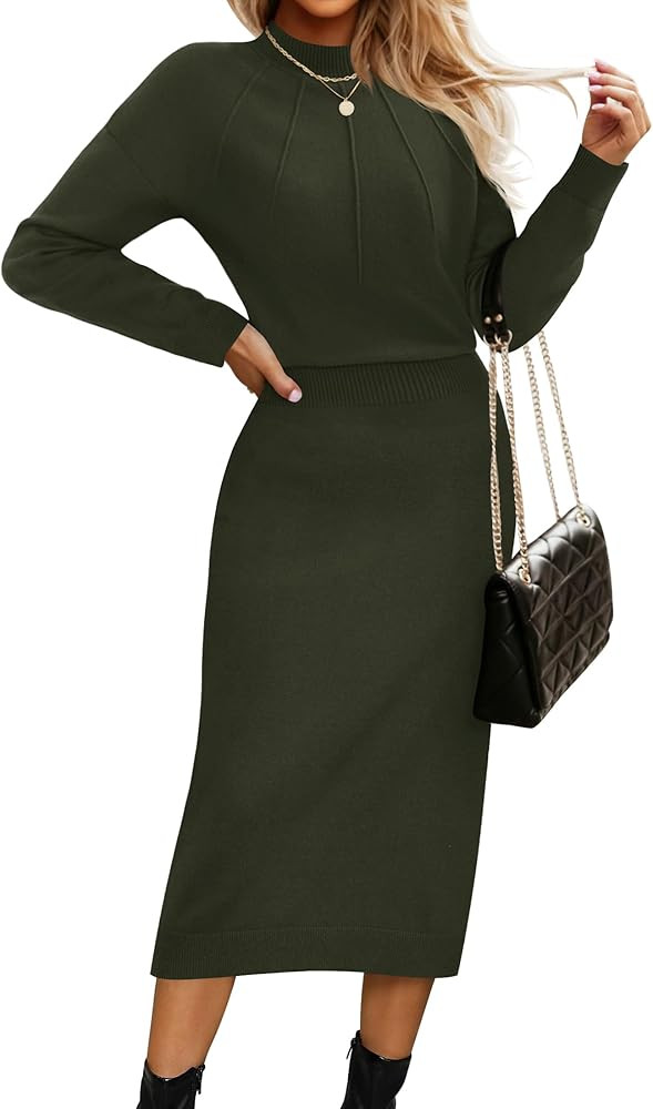 MIROL Women's Mock Neck Sweater Dress 2024 Fall Long Sleeve Bodycon Maxi Dress Slim Fit Knit Long... | Amazon (US)