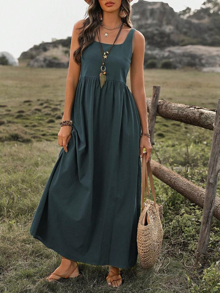 EMERY ROSE Women's Sleeveless Square Neck Casual Dress - Summer Maxi Women Outfit | SHEIN