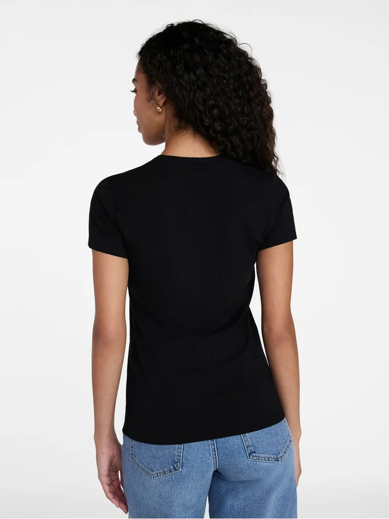 Time and Tru Women's Slim V Neck Tee with Short Sleeves, Sizes XS-XXXL | Walmart (US)