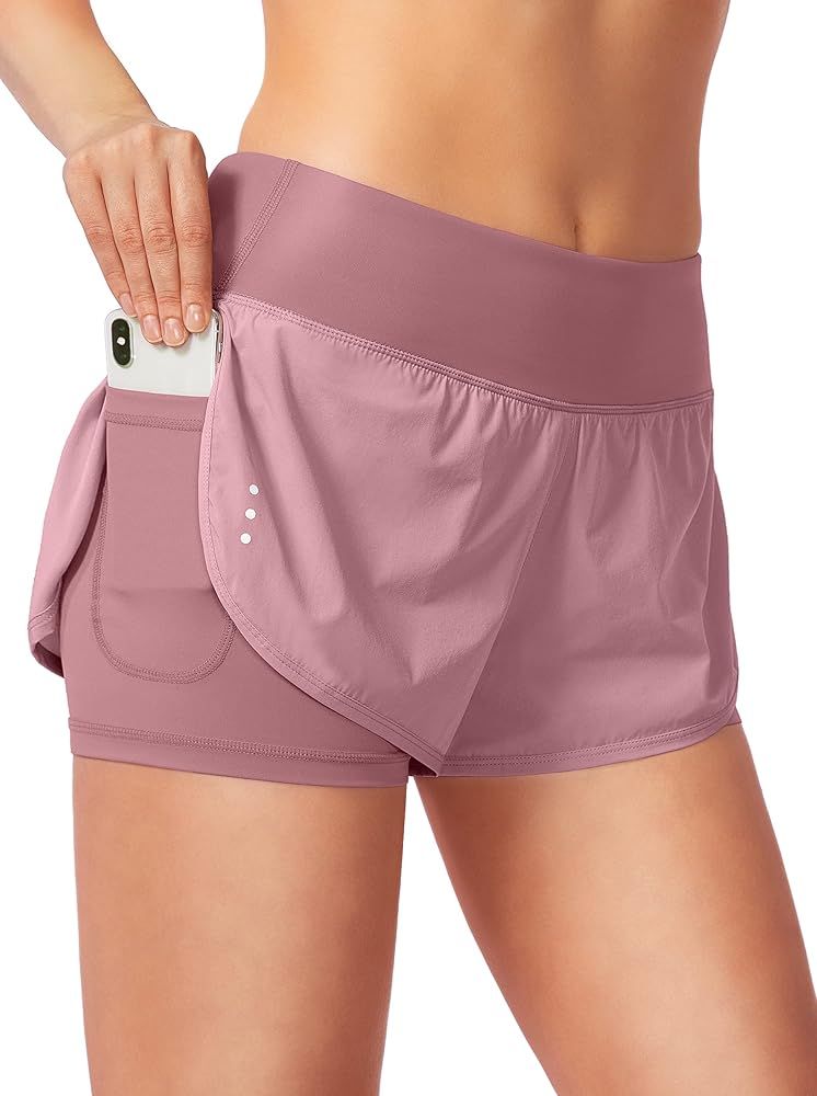 Women's 2 in 1 Running Shorts High Waisted Spandex Shorts Gym Yoga Workout Athletic Shorts for Wo... | Amazon (US)