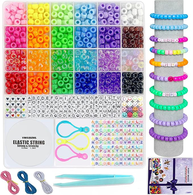 YMSDZHL 1000PCS Bracelet Making Kit, Friendship Jewelry Necklace Bracelet kit 24 Colors 9mm Pony ... | Amazon (US)
