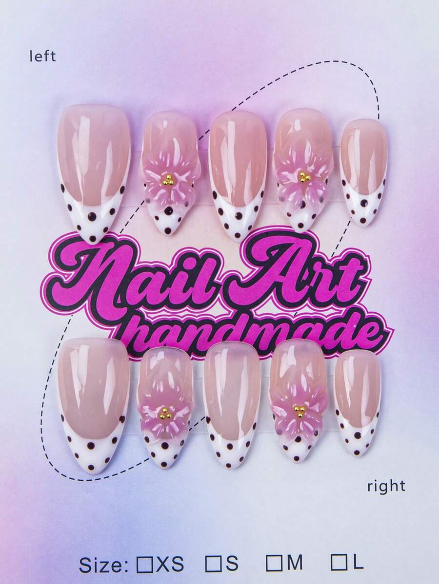 10pcs/Set Handmade Almond-Shaped Y2K Baddie Style Press-On Nails, Nude, White, Purple, Brown Shad... | SHEIN