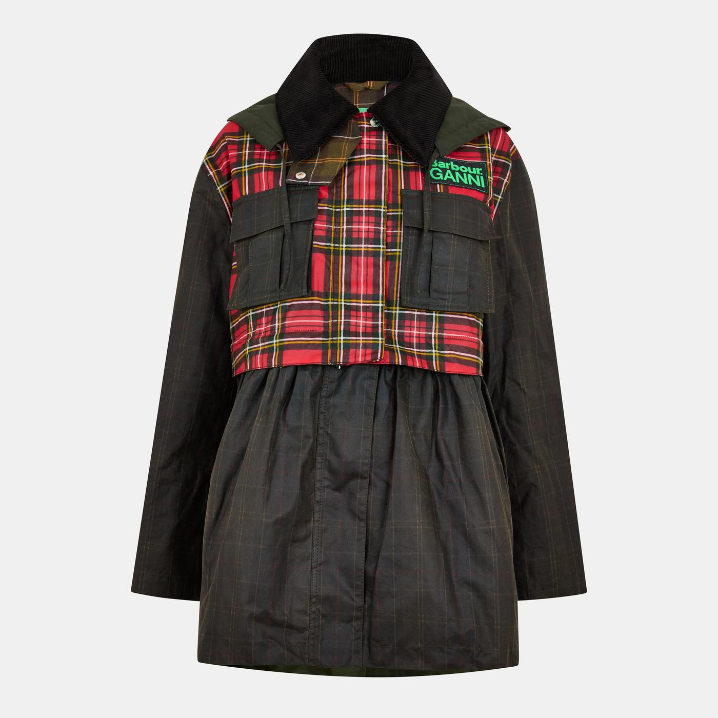 Barbour x Ganni Womens Tartan Peplum Waxed Jacket | Flannels UK