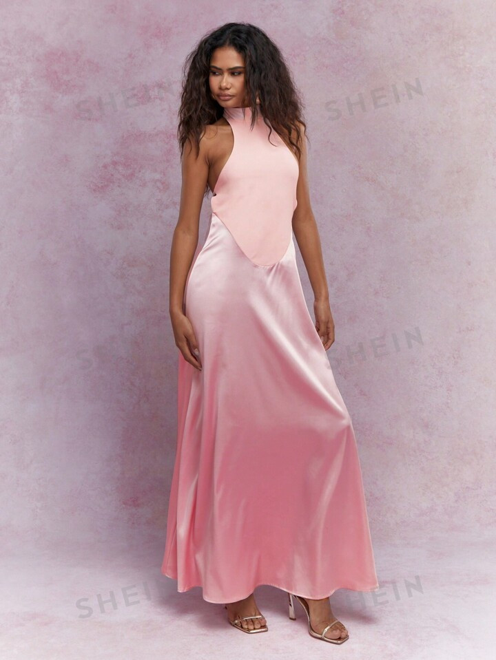 $4.78$6.29-24%MISSGUIDED Jersey Bust Halter Neck Backless Satin Maxi DressColor: Pink | SHEIN